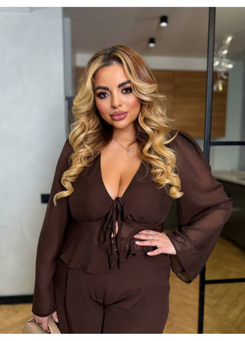 Легкая шифоновая блузка с завязками Ознакомьтесь с размерной сеткой. GD/GL Модний простір (364966488)