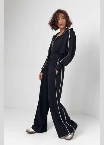 Спортивный костюм с коротким худи на молнии и прямыми штанами Lurex Спортивный костюм (327218372)