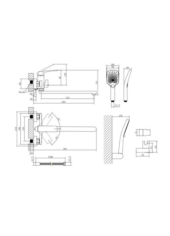 Смеситель для ванны Tern с длинным поворотным изливом (c душевым гарнитуром) Chrome Qtap QTTER260CRM47587 (346492452)