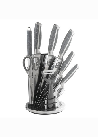 Набор ножей + ножницы на подставке (9 предметов) Zepline ZP-027 серые, пластик, металл, нержавеющая сталь