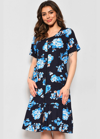 Халат женский полубатальный с цветочным принтом темно-синего цвета Let's Shop (281352736)