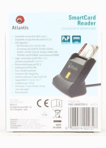 Лектор считыватель смарт-карт P005-SMARTCRV-U: для ПК и ноутбуков, USB, черный Atlantis (302237899)