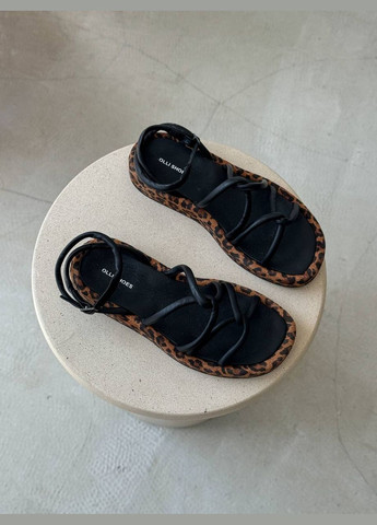 Трендові боосніжки з принтом леопардо чорний колір на платформі No Brand (296264835)