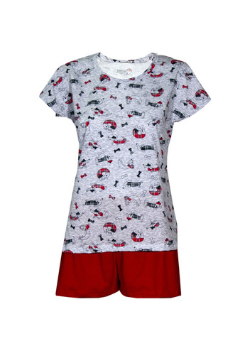 Серо-красная всесезон пижама м.448/1 таксы футболка + шорты Ярослав