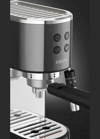 Кофеварка рожковая Virtuoso + 1л, молотая, ручной капучинатор, 15 бар, черный Krups (314981313)