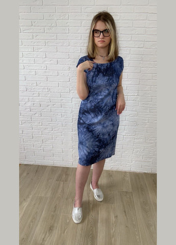 Синее повседневный, кэжуал, джинсовое синее джинсовое хлопковое летнее женское платье-футляр миди с принтом варенка с цветочным принтом платье-футболка, футляр No Brand варенка