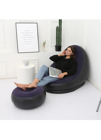 Надувное кресло с пуфом флокированным покрытием насосом максимальной нагрузкой 100 кг 116х88х83 см (480500-Prob) Темно-синее Unbranded (336434325)