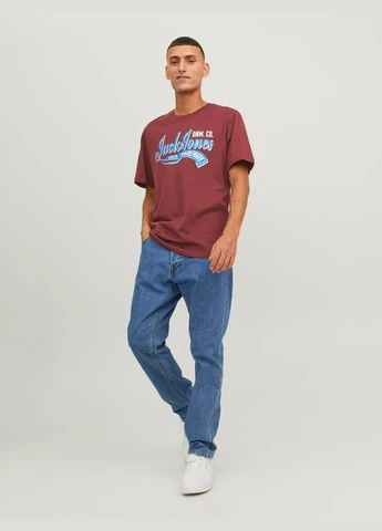 Бордова футболка basic,бордовий з принтом,jack&jones Jack & Jones