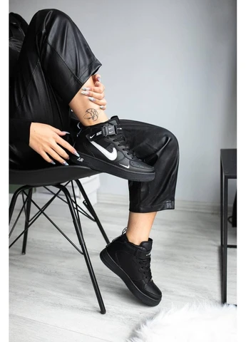 КРОССОВКИ ЖЕНСКИЕ NIKE AIR FORCE HIGH BLACK НАЙК АИР ФОРС ЧЕРНЫЕ No Brand чёрные демисезоны (391967373)