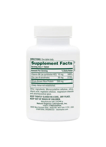 Вітаміни та мінерали Zinc Picolinate Vitamin B6, 120 таблеток Natures Plus (293482278)
