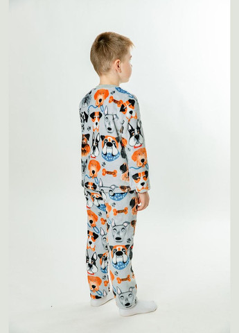 Серая зимняя теплая пижама для мальчика собачки свитшот + брюки Україна