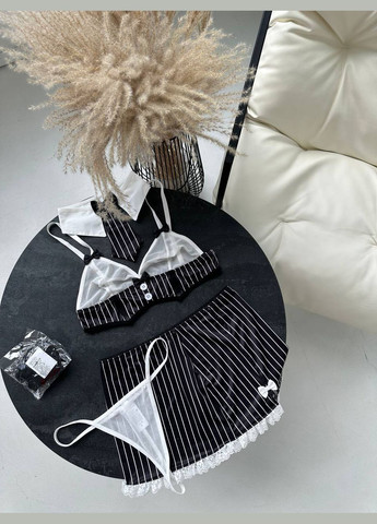 Черно-белый демисезонный соблазнительный ролевой комплект секретарши No Brand