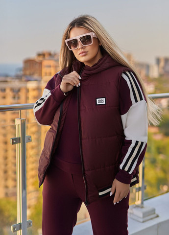 Спортивний костюм трійка жіночий оверсайз з флісу (жилетка + світшот + штани) No Brand (365701177)