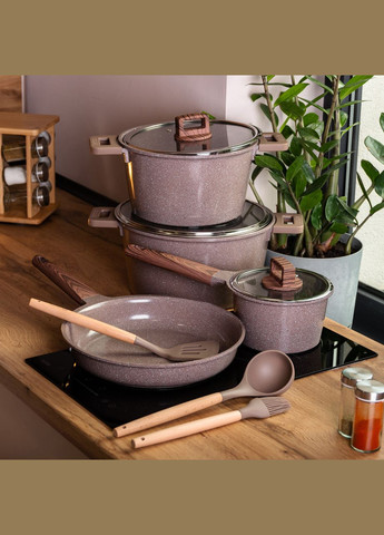 Набір посуду 7 предметів з антипригарним покриттям 1,6/2/5,3/7 л, кавовий MGC (322855524)