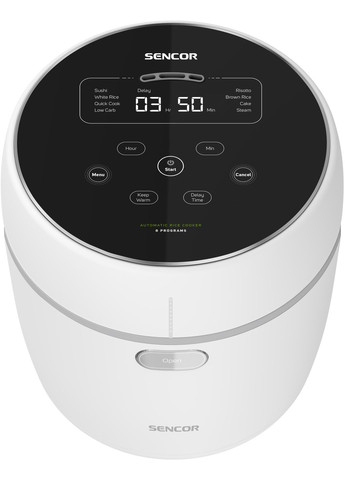Рисоварка 350Вт, чаша-0.6л, сенсорне керування, 8 програм, нерж. сталь, пластик, Sencor (344558070)