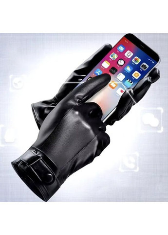 Мужские зимние кожаные сенсорные перчатки утеплённые One Size, классические повседневные перчатки с мехом Чёрные No Brand (362961376)