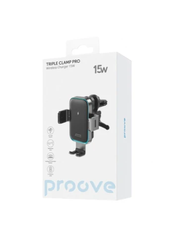 Автомобільний тримач з Бездротовим ЗП Triple Clamp Pro 15W metal gray Proove (322245171)