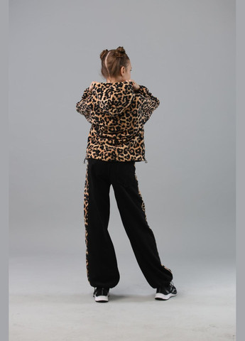 Коричневый зимний костюм (штаны, худи) подростковый леопардовый брючный IRmAS оверсайз