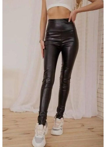 Лосини жіночі з екошкіри на хутрі облягаючі з високою талією No Brand Лосини екошкіра на хутрі чорні (351385814)