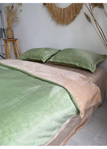 Постільна білизна з резинкою Бежевий + Оливковий, плюш Сімейний розмір, наволочки 70/70 No Brand (364219800)