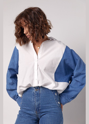 Белая кэжуал рубашка однотонная No Brand с длинным рукавом