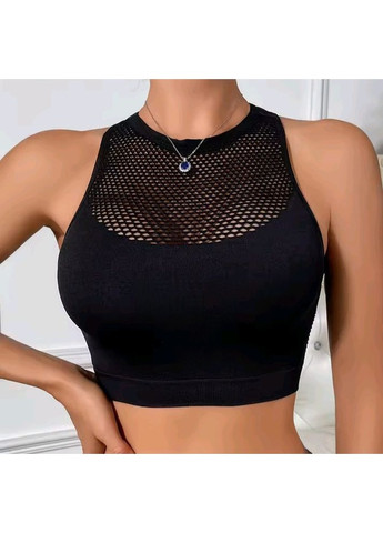 Черная женский спортивный топ с сеткой, топ для фитнеса No Brand
