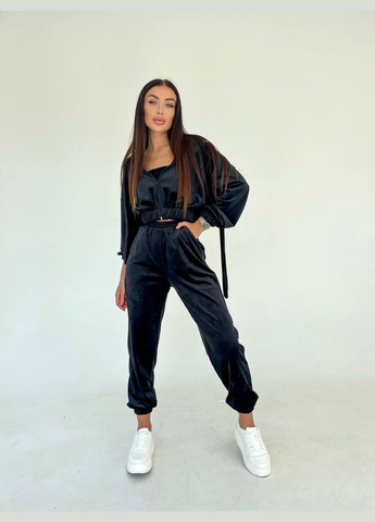 Костюм жіночий трійка велюровий джогери, топ та кофта Adelante (316513766)