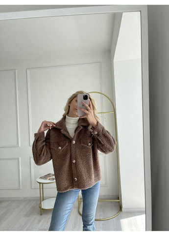 Коричневая демисезонная женская куртка-сорочка teдди No Brand