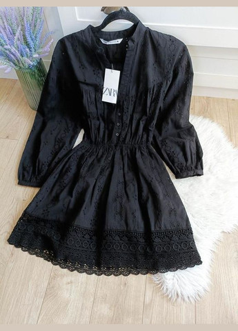 Синя коротка сукня з прорізною вишивкою Zara