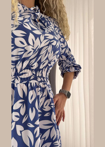 Синее кэжуал платье No Brand с цветочным принтом