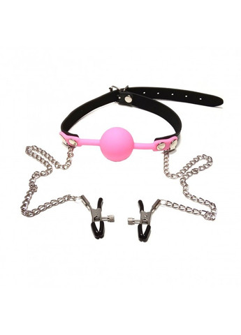 Кляп с зажимами на соски Locking gag with nipple clamps black/pink DS Fetish (292011515)