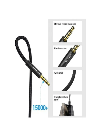 Аудіокабель подовжувач Cotton Braided TRRS 3.5mm Male to 3.5mm Female Audio Extension Cable 5M Black Aluminum Alloy Type () Vention BHCBJ (357472111)