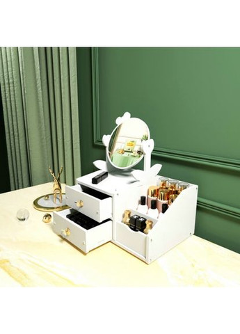 Настільний комод для косметики та прикрас із зеркалом білий органайзер для столу з зеркалом, що обертається ProDobro (365440922)