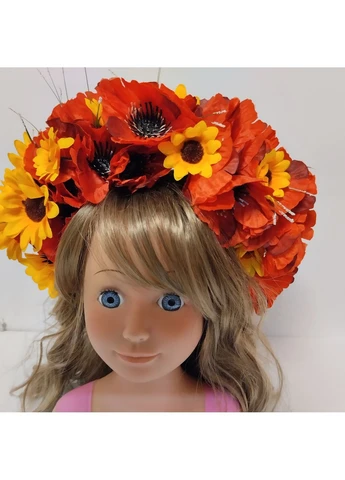 Обруч-вінок дитячий об'ємний "Маки з соняшником" Handmade (400741055)