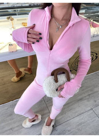 Комбинезон женский KaraMix однотонный розовый повседневный велюр