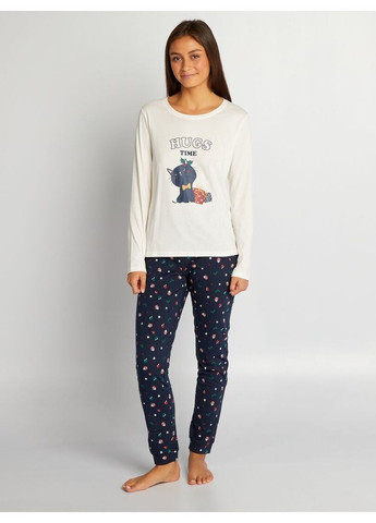 Молочна всесезон піжама (комплект),молочний-синій в візерунки, Kiabi