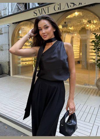 Чёрная стильная женская блузка шелковая белая No Brand