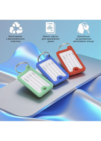 Бирки для ключей брелоки для гостиниц офисов с бумажной вставкой металлическим кольцом пластиковые 10 шт Синие 98_2_10_2C No Brand (368787036)