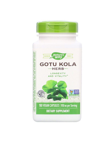 Центелла азіатська 950 мг Gotu Kola для загального зміцнення організму 180 веганських капсул Nature's Way (264648069)