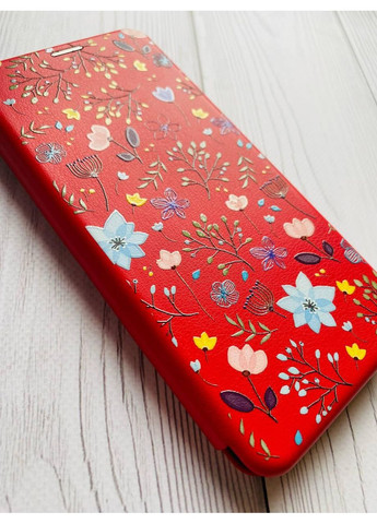 Чехол-книжка красный с рисунком на Xiaomi Redmi Note 14 4G Цветочный фон (принт 267) Creative (364688234)