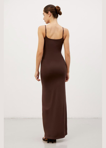 Темно-коричневое платье приталенное макси l base серый 621 Papaya