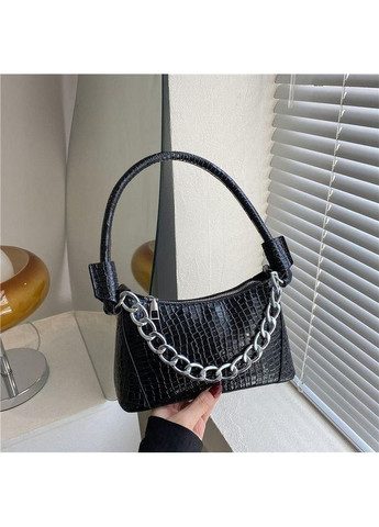 Классическая женская сумка багет черного цвета под рептилию. No Brand (362588230)