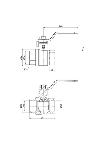 Кран шаровой Base 2" ВР для воды (рычаг) SD600W50 Thermo Alliance (389571666)