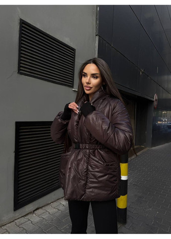 Коричневая женская куртка-кимоно утепленная нко-пухом шоколад No Brand