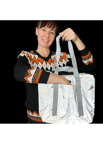 Женская сумка шопер светоотражающая Svitashka Абстракция с карманами на молнии. Серые ручки No Brand (306456575)