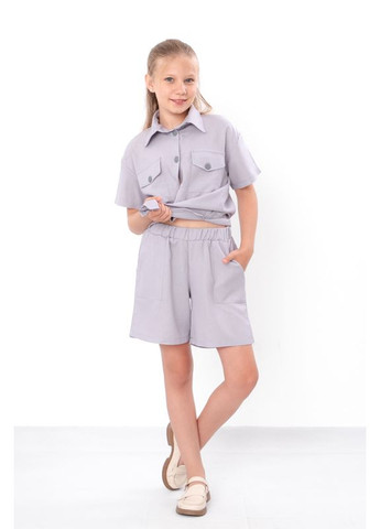 Світло-сірий літній комплект для дівчинки підлітковий (сорочка+шорти) (p-17496) Носи своє