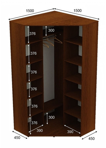 Шкаф-купе двухдверный угловой 150*150*230 см Орех лесной 2 двери Зеркало Угол-5 Алекса (360451336)