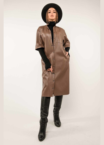 Світло-коричнева повсякденний жіноча сукня-тренч вільного силуету міді довжини з еко-шкіри (пл 2120) RiMari