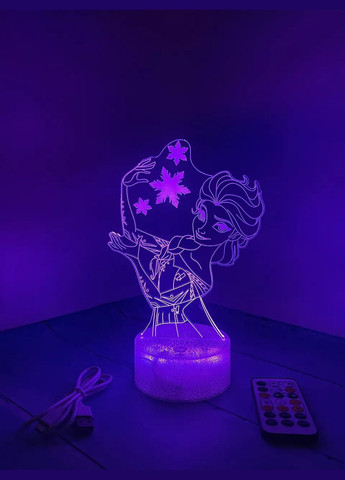 -лампа Эльза, подарок для фанатов принцесс Диснея, светильник или ночник, 7 цветов, 4 режима и пульт 3D (278260736)