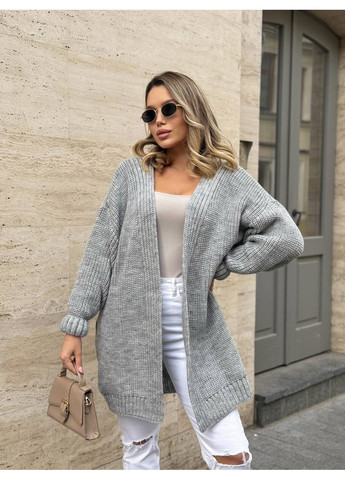 Жіночий напіввовняний кардиган сiрого кольору 31459 No Brand (323644013)